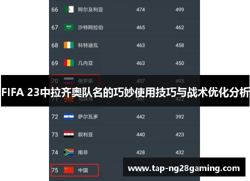 FIFA 23中拉齐奥队名的巧妙使用技巧与战术优化分析