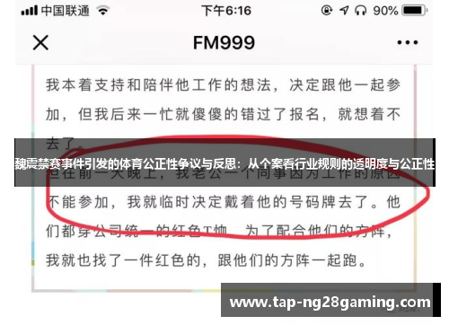 魏震禁赛事件引发的体育公正性争议与反思：从个案看行业规则的透明度与公正性